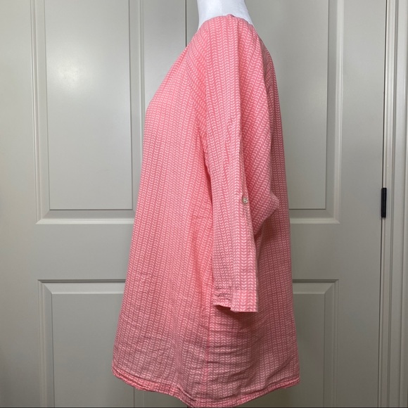 David Jones Pink & white print V neck top - Picture 5 of 13